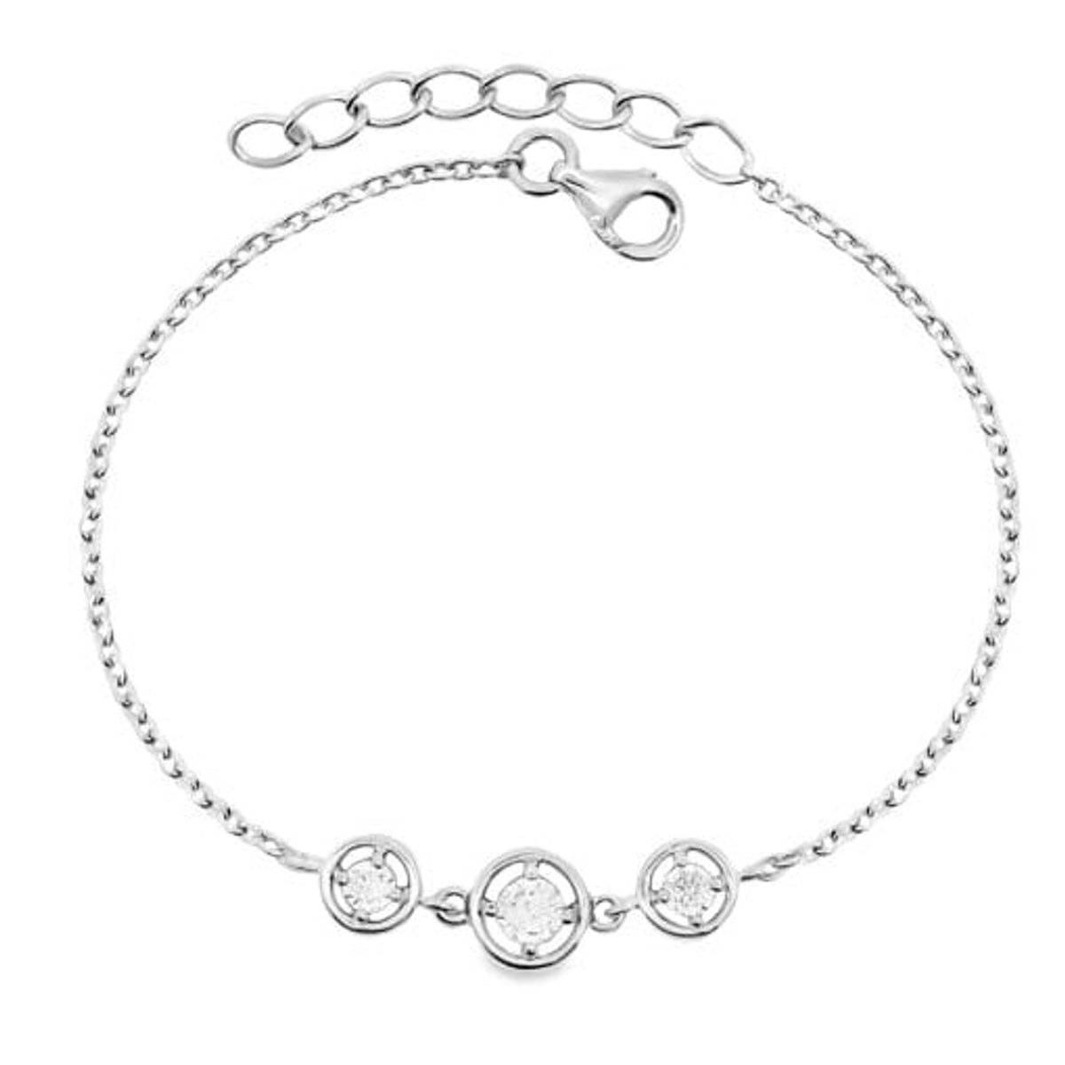 Juwelier Emo - Zilveren armband met drie zirkonia stenen 13-15CM