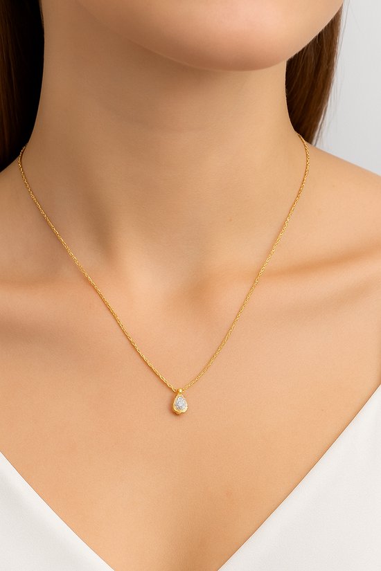 Collier Aurélia Femme - Collier avec Pierre Goutte - Collier 44 cm - Réglable - Couleur Or - Cristal Zircone - Cadeau Petite Amie Mère Anniversaire Noël Or