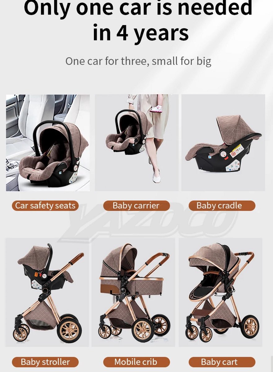 Shaelyss 3-in-1 Kinderwagen Buggy + Autostoel Khaki thumbnail 4