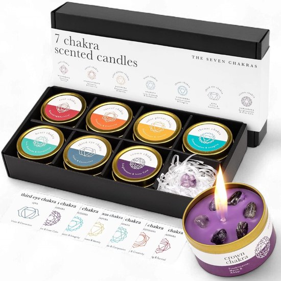 chakra kaarsen - geurkaarsen - kristal en helende stenen - Meditatie geurkaarsen - cadeau - Stress Relief Spiritueel Decor Helende Kaarsen voor Yoga, Aromatherapie