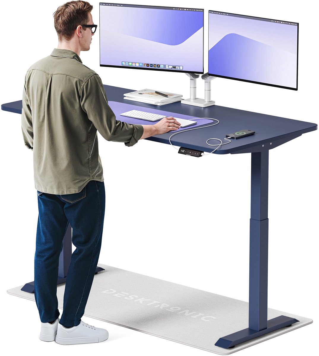 Desktronic HomeOne Zit-sta Bureau Elektrisch In Hoogte Verstelbaar, 160x80 cm Blauw/Blauw, Stille Dubbele Motor, Hoogte 72-119cm