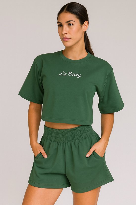 La Booty- Dames Katoenen Lounge set- Crop top & Short - Comfortabele Sportkleding- Zomer- Handmade Belgium- maat M van La Booty — afbeelding 3