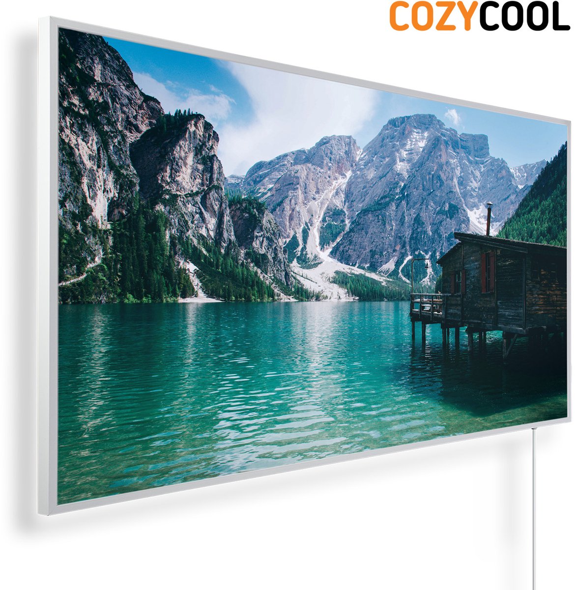 Infraroodpaneel met afbeelding | Lago di Braies vanaf Prasser Wildsee | 1200 Watt | Witte lijst | Infrarood verwarmingspaneel | Infrarood paneel | Infrarood verwarming