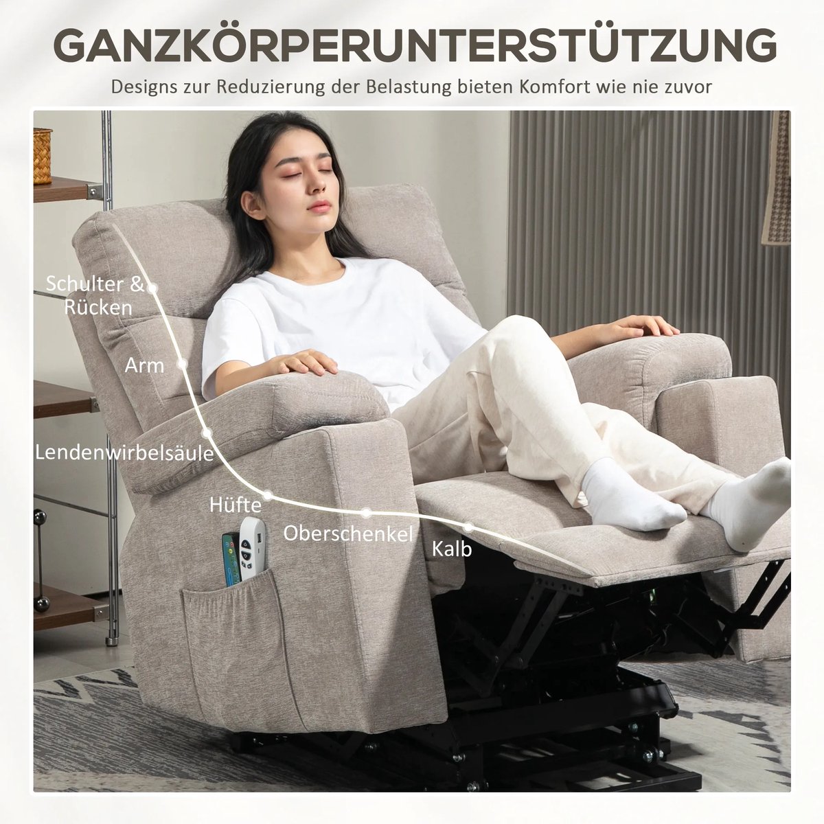 Afbeelding 2 van TRUUSK Elektrische Relaxstoel Bruin met Opsta-hulp en