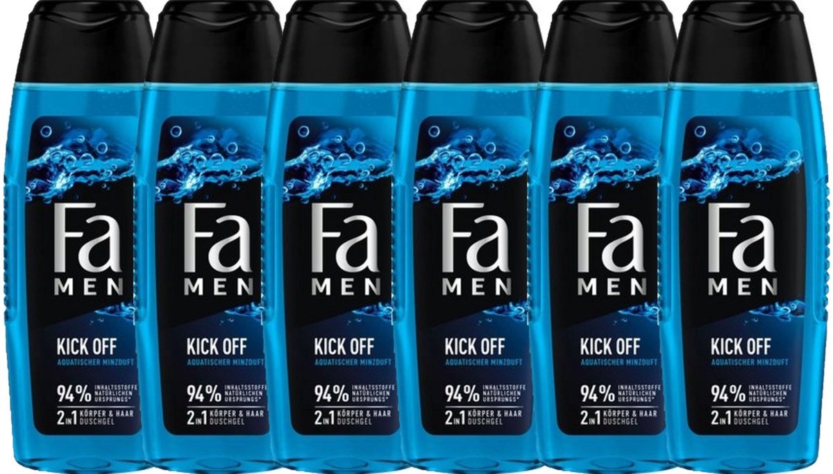 6x 250 ml Fa men douchegel voor lichaam en haar 2 in 1  - Kick off - voor lichaam en haar