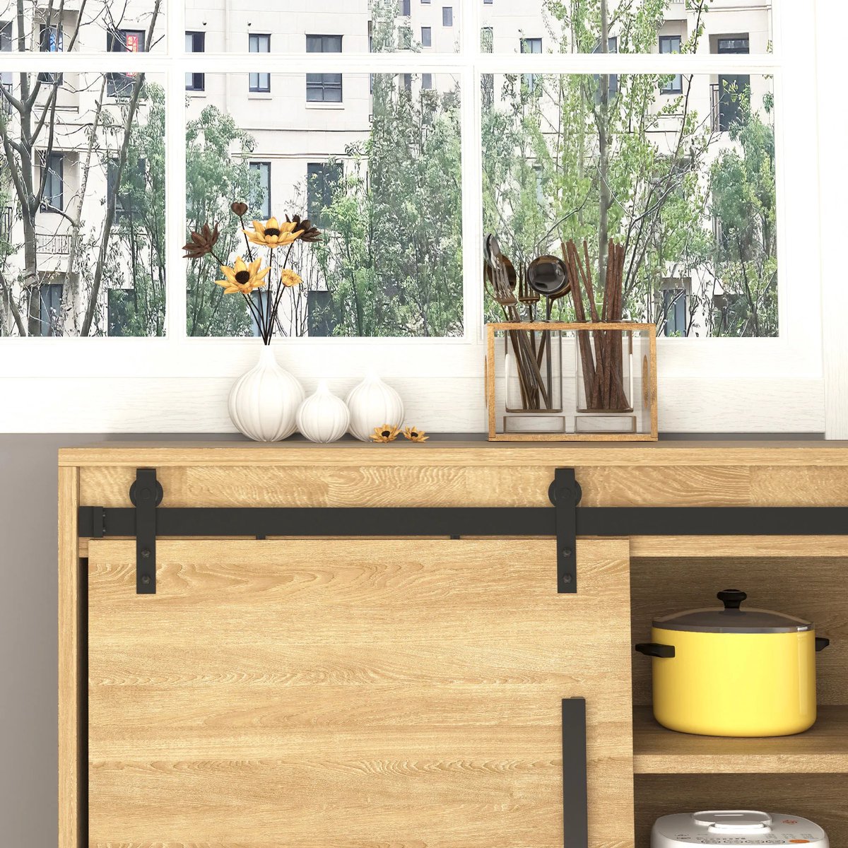 TRUUSK Enkele Schuifdeur Looprail van Koolstofstaal - Zwart - 200x06x18cm - Inclusief Accessoires - Voor Moderne Woonruimtes