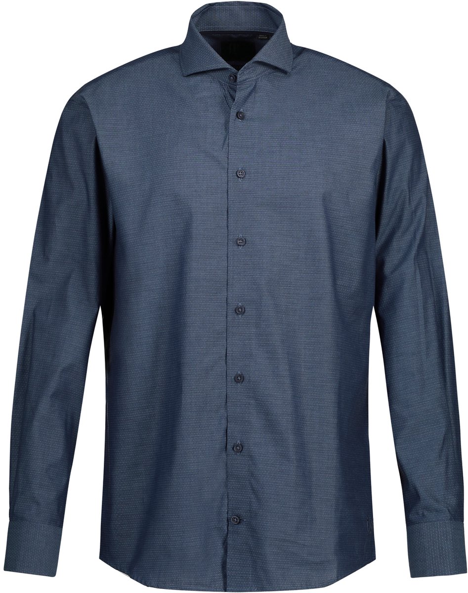 JP 1880 - Heren - Zakelijk overhemd lange mouwen haaienkraag stippen - Navy blauw - Maat XL
