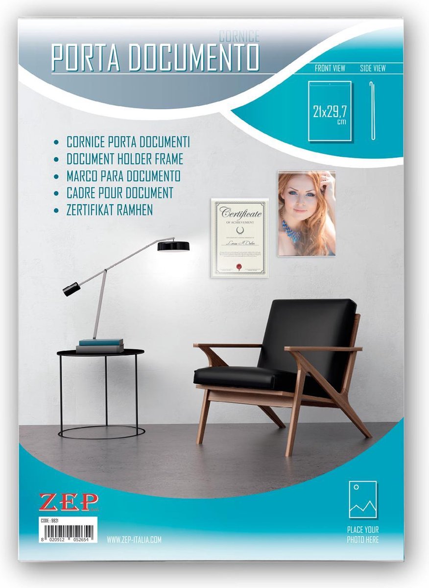Zep Document certificaat ophangframe plexiglas 20x30 formaat - 9823 Transparant