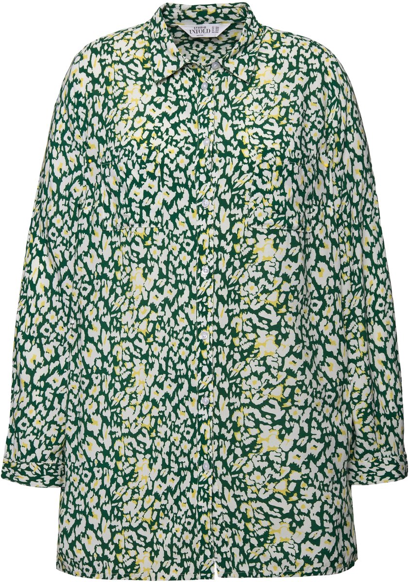 Studio Untold - Dames - Overhemdblouse boxy fit luipaardprint lange mouwen - Bosgroen - Maat 42+