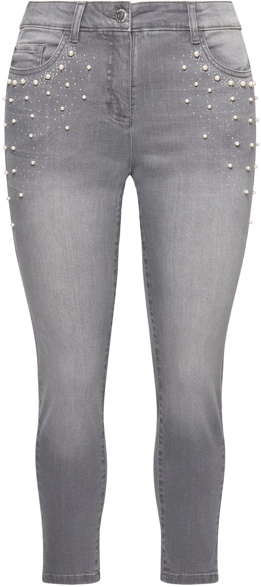 MIAMODA - Dames - Jeans Skinny fit sierkraaltjes op de zakken 5-pocket - Medium grijs - Maat 50
