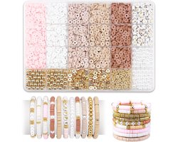 Vitdipy - Kralenset - 2370 delig - Polymeer Kralen Set - 7 kleuren - Platte Kralen - Bedels - Letterkralen - DIY Sieraden Maken - Armbandjes Maken