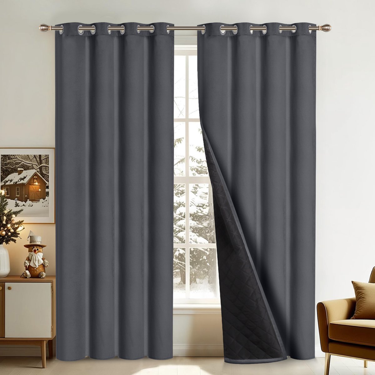 Qelus Verduisterende Gordijnen - Kant en Klaar Gordijn - Dikke Verduisterende Thermische Gordijnen - 2 Stuks Voor Een Lekker Warme & Stille Woonkamer/Slaapkamer- B132 X H213 cm(Grijs) Grijs,2 stuks