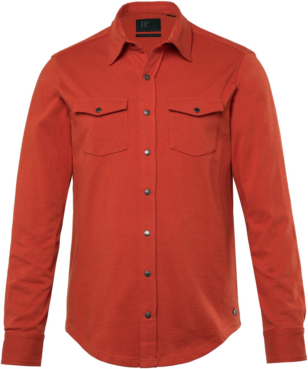 JP 1880 - Heren - Sweatoverhemd lange mouwen kentkraag Modern Basic Fit - Terra - Maat 4XL