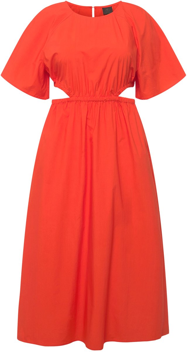 Ulla Popken Dames - maxi jurk cut-outs ronde hals korte mouwen - Paprika - Maat 50+