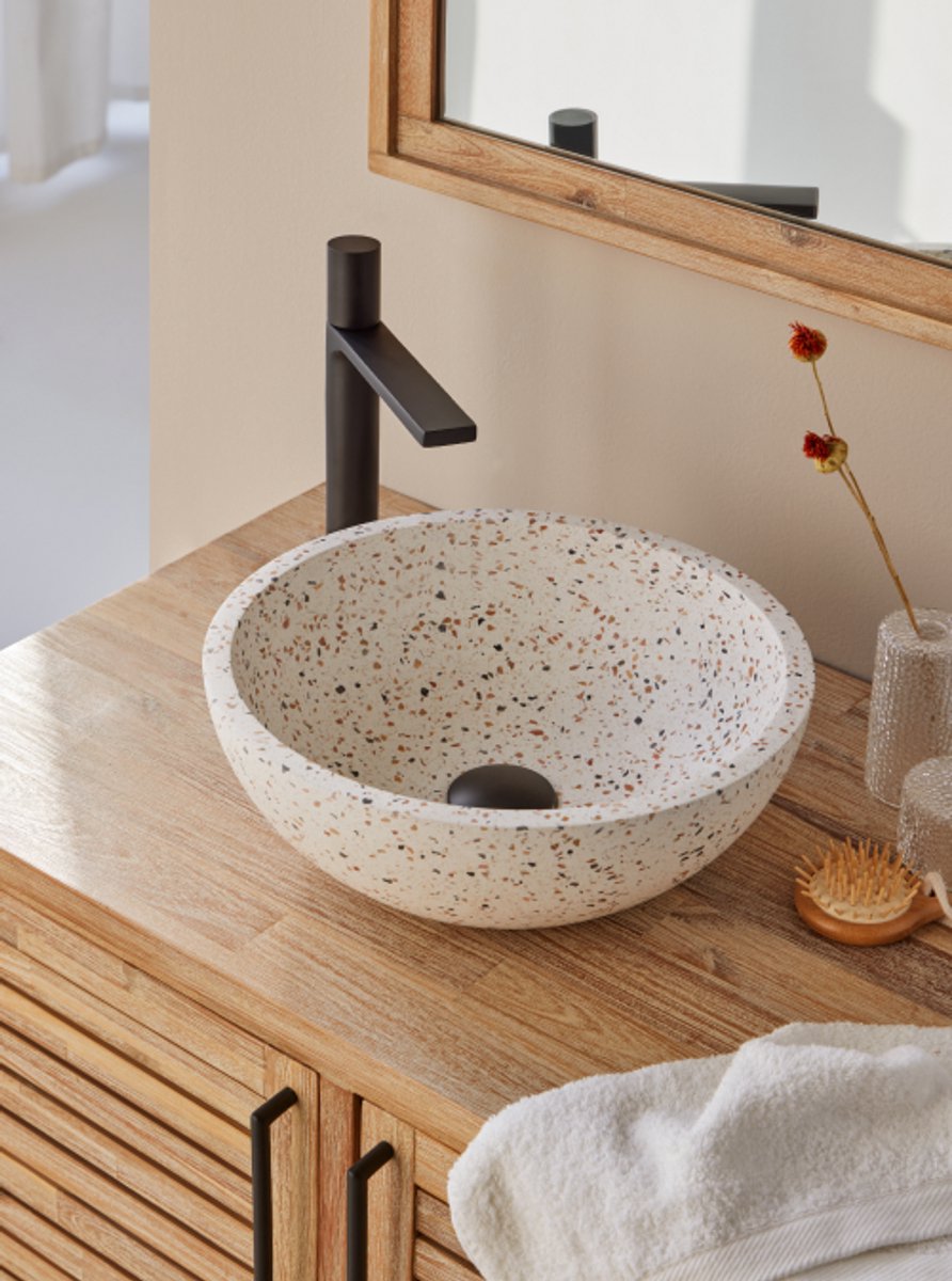 Terrazzo waskom rond wit mix 35x35x13cm - Lirona