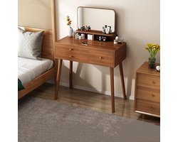 Elegante houten kaptafel met verstelbare LED-spiegel, 3 ruime lades en opbergplanken - Moderne kaptafel voor slaapkamer of woonkamer - Walnootkleurige afwerking, 80 cm HomeByNicole