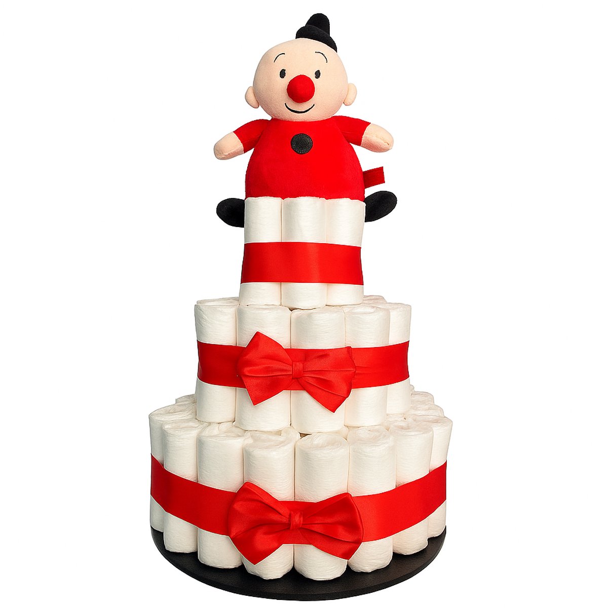 Pampertaart Rood – Handgemaakt Kraamcadeau – Luiertaart met Bumba