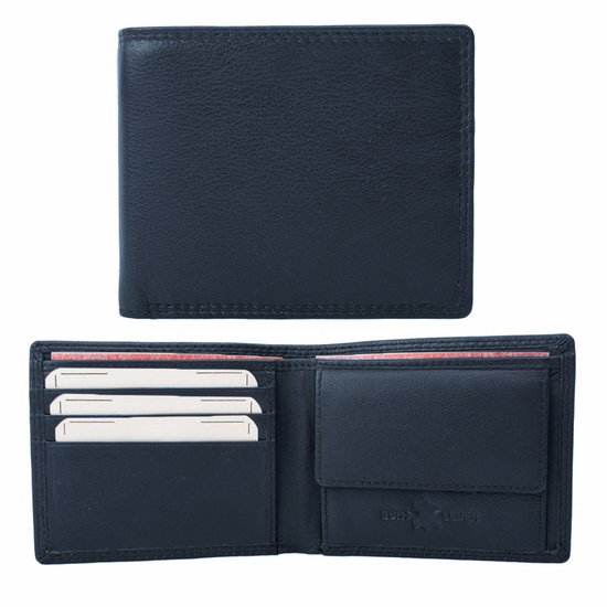 Portefeuille homme en cuir Houtkamp - Portefeuille compact pour homme - Cuir véritable - Blauw
