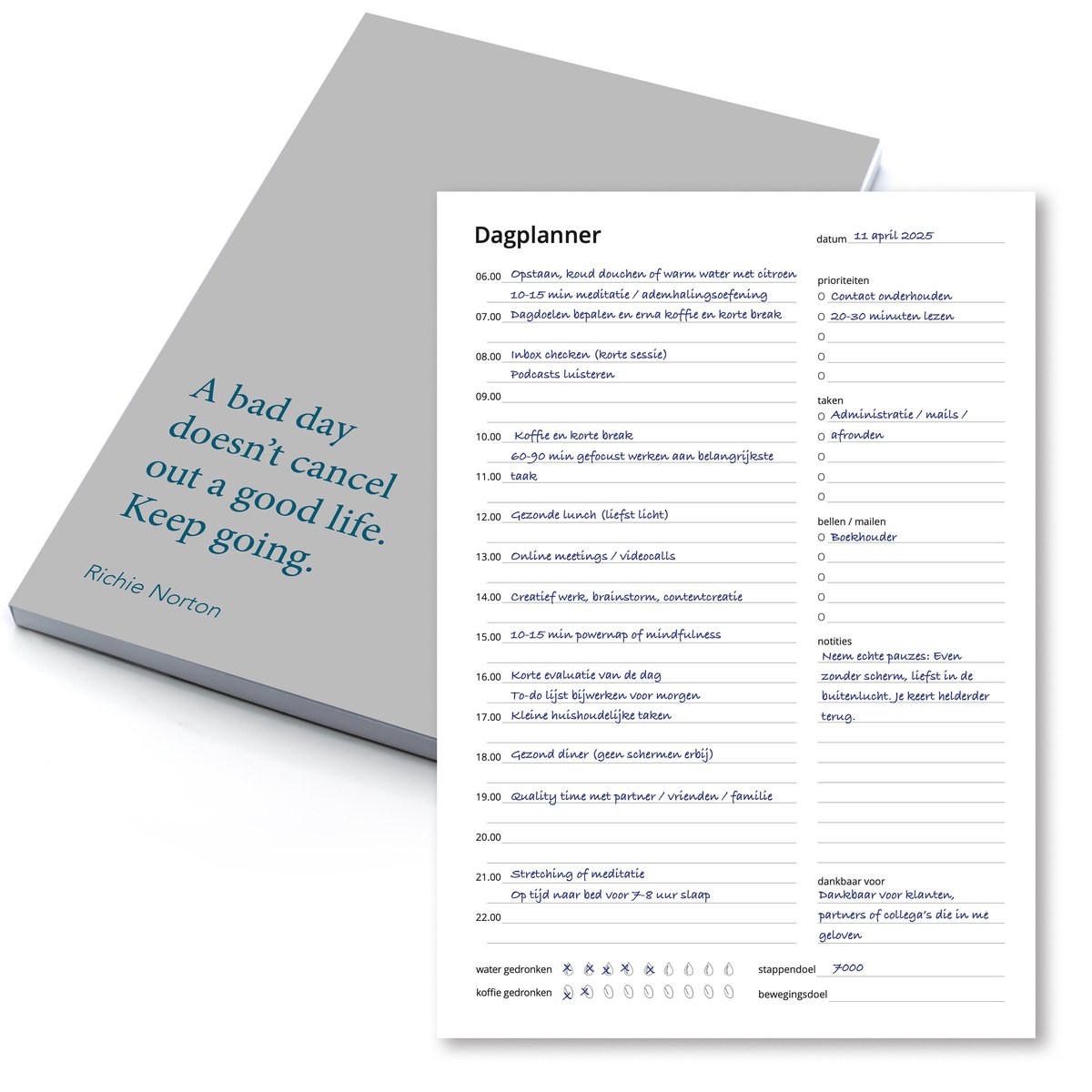 Dagplanner Lichtgrijs – 50 Pagina’s – Mindset – Planner voor Focus & Productiviteit – A5 Formaat