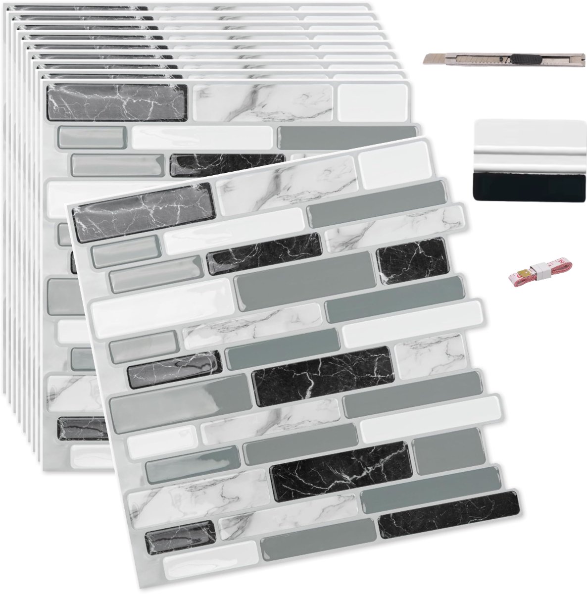 Luumuu® Plaktegels Set - Zelfklevende Tegels - Tegelstickers Badkamer - Wandtegels Keuken - Wandtegel - 3D Keukentegels - 10 Stuks - 25,4cm x 25,4cm