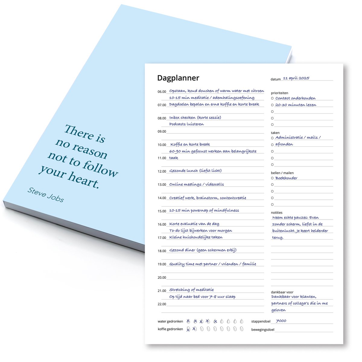 Dagplanner Lichtblauw – 50 Pagina’s – Mindset – Planner voor Focus & Productiviteit – A5 Formaat