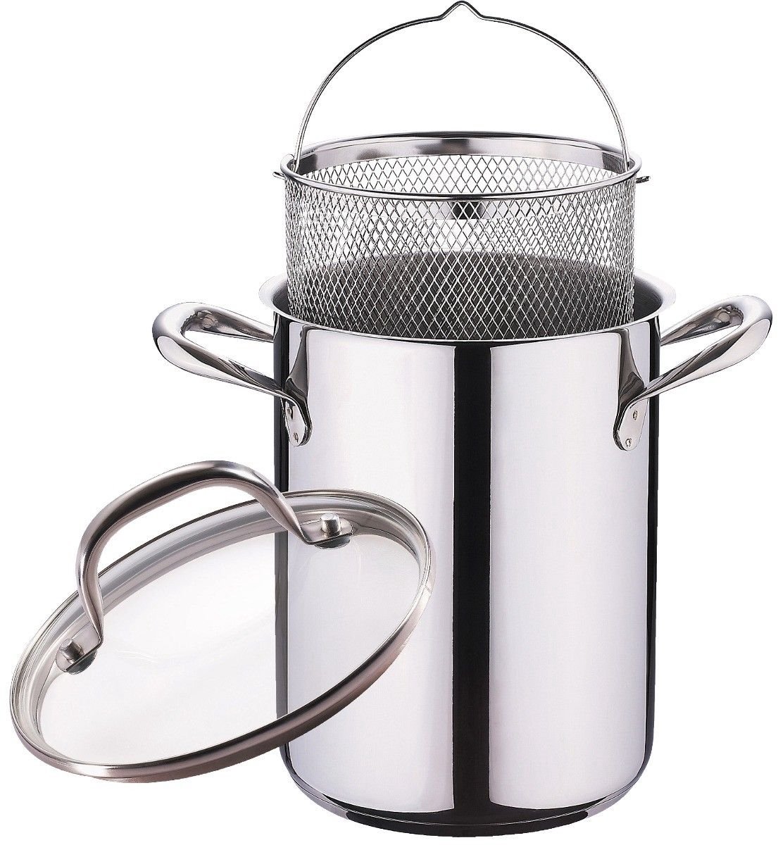 Ceruzo Pasta Pan -Asperge Pan - Ø 16 cm - 4.2L- RVS - 21cm Hoog - Inductie - Inzetmand Glazen Deksel