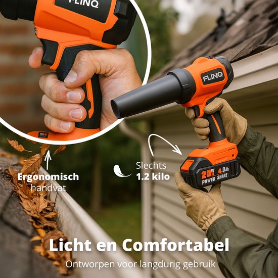 FlinQ Handblazer Premium - Draadloze Bladblazer met accu - Multi inzetbaar - Borselloze Motor - incl 2 accu's & oorbeschermers van Merkloos	 — afbeelding 4