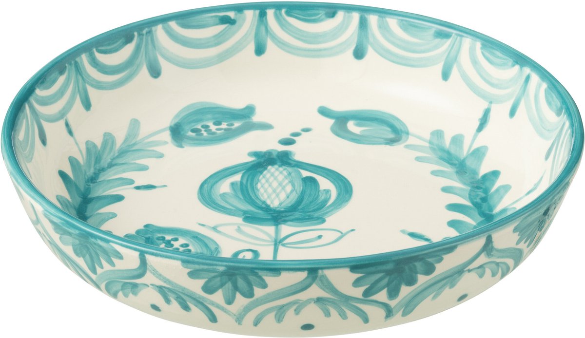 J-Line schaal Granada Low - keramiek - wit/aqua - large - Ø 25 cm
