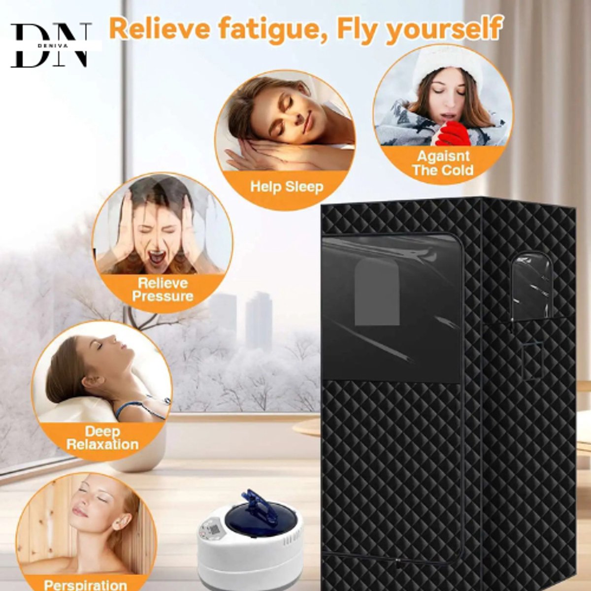 Deniva – Draagbare Stoomsauna - 2L - 1000W - Opvouwbare Home Spa Tent - Ontspanning, Detox & Sauna Thuis - Met Afstandsbediening thumbnail 2
