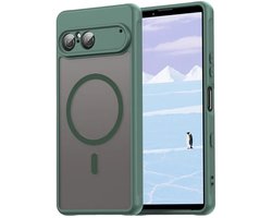 MobyDefend Hoesje - Geschikt voor Sony Xperia 10 VII - Case Geschikt voor MagSafe - Mat Transparant Met Gekleurde Rand - Groen