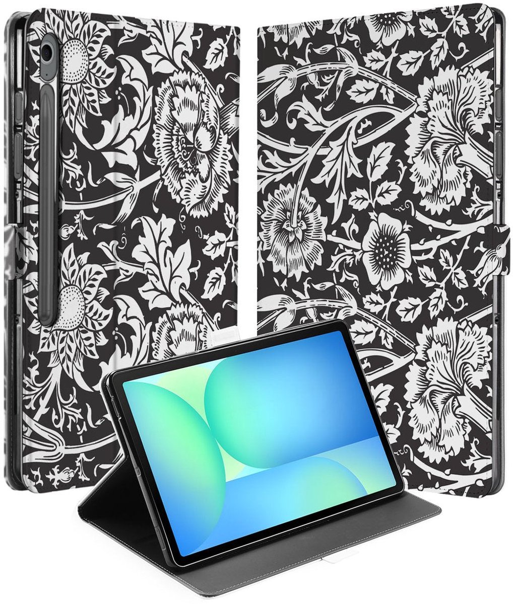 Tablet Book Case Black Flowers Samsung Galaxy Tab S10 FE Plus