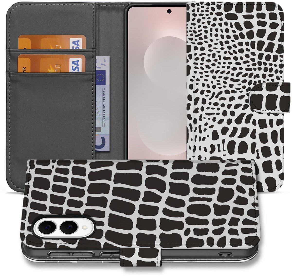 Samsung Galaxy S25 Edge Telefoonhoesje met Pasjes Slangenprint