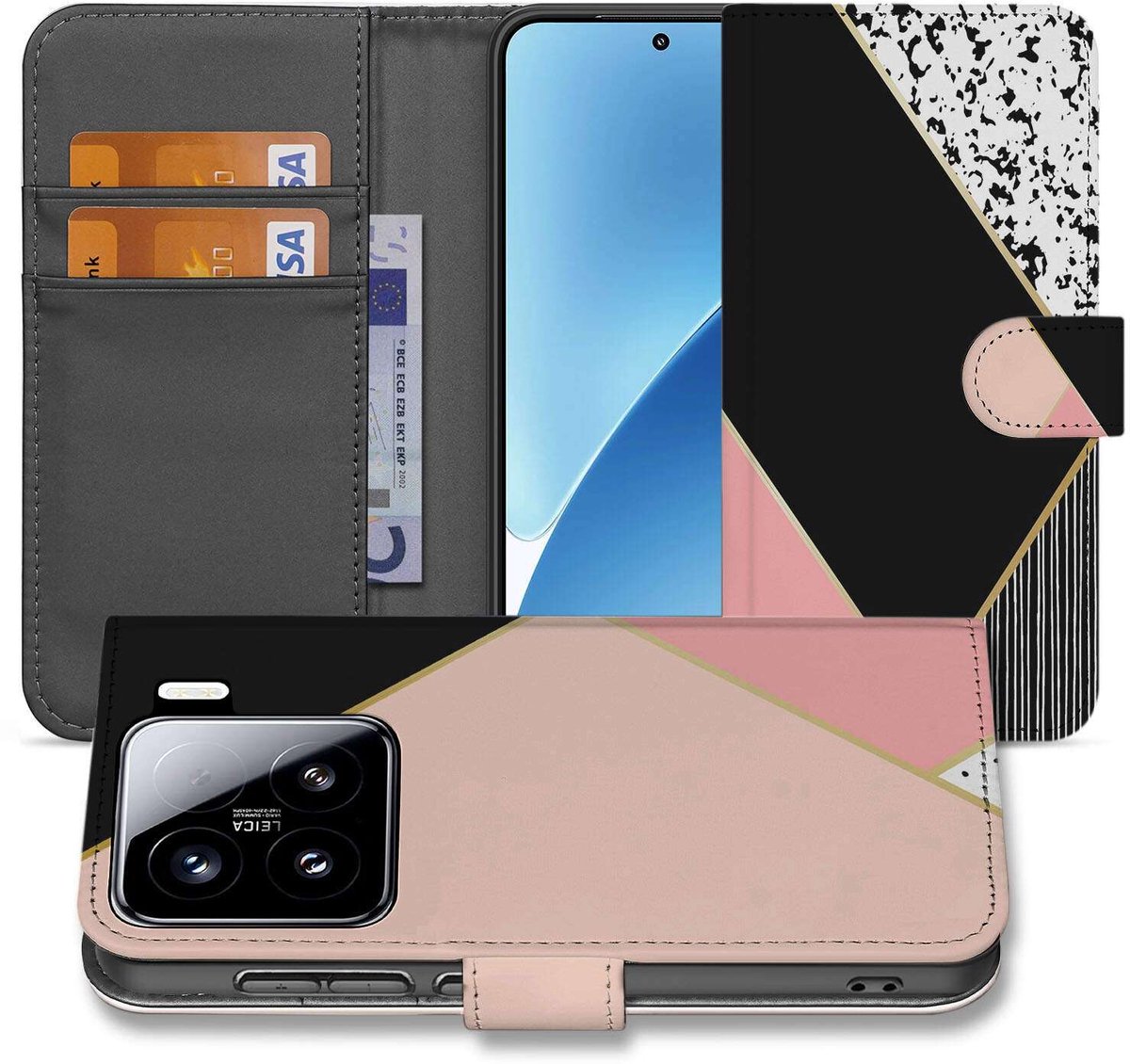Xiaomi 15 Book Case Zwart Roze Vormen