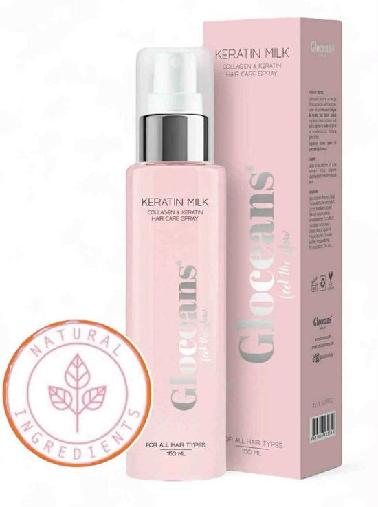 Foto: Gloceans keratin milk collageen keratine hair care spray haarverzorging glansspray leave in verzorging versterkt herstelt het haar alle haartypes 150 ml