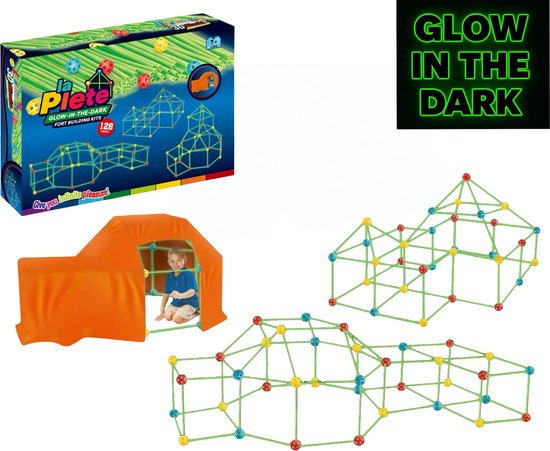 Fort Bouwpakket Glow In The Dark 128pcs - Constructiespeelgoed - Buitenspeelgoed - Bouwsets - Montessori Speelgoed - Speelgoed 3 Jaar - Speelgoed 4 Jaar - Speelgoed 5 Jaar