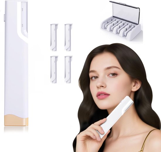 Wenkbrauw trimmer- Elektrisch wenkbrauwscheerapparaat - Verwijdering gezichtshaar voor vrouwen - 3-snelheden huidscheerapparaat met led-lampje - Inclusief 5 navulmesjes - 14 * 3,2 * 1,6 cm - Elektrisch scheerapparaat - Nieuwe modellen