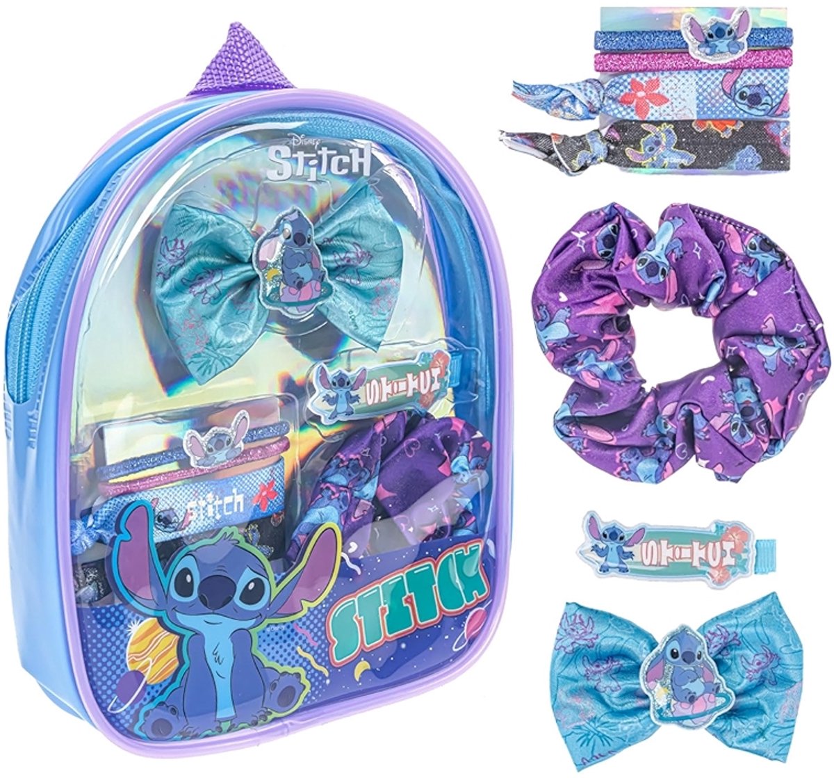 Stitch haaraccessoires set – haarelastiekjes, scrunchie & haarclip in cadeau-zakje – geschikt voor kinderen vanaf 3 jaar - Cadeauset, geschenkset