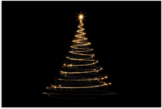 Poster 60x40 cm - Magisch - Kerstboom - Lichtspiralen - Zwart - Posters - Kamer decoratie - Wanddecoratie woonkamer - Muurdecoratie slaapkamer - Kerstversiering - Kerstdecoratie voor binnen - Kerstmis