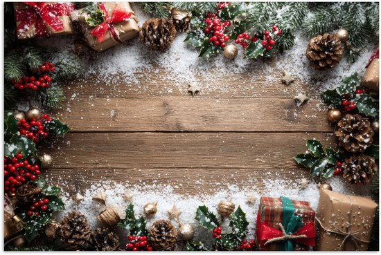 Poster 60x40 cm - Kerstdecoratie - Geschenken - Hout - Veelkleurig - Posters - Kamer decoratie - Wanddecoratie woonkamer - Muurdecoratie slaapkamer - Kerstversiering - Kerstdecoratie voor binnen - Kerstmis