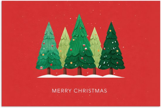 Poster 30x20 cm - Minimalistisch - Kerstbomen - Rood - Sneeuw - Posters - Kamer decoratie - Wanddecoratie woonkamer - Muurdecoratie slaapkamer - Kerstversiering - Kerstdecoratie voor binnen - Kerstmis