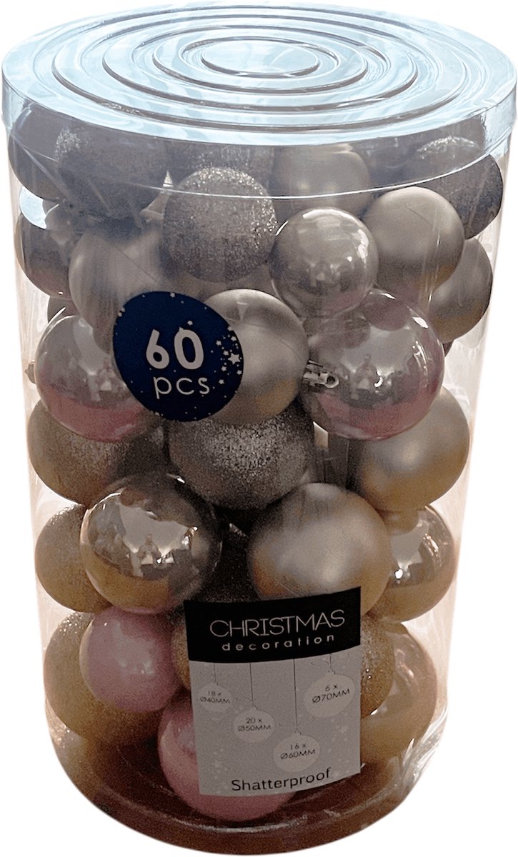 Onbreekbare Kerstballen Set Roze - 60 stuks - Mix Ø 4, 5, 6 & 7 cm - Kunststof Kerstballen