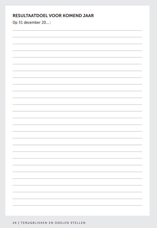 Pagina met ruimte voor het opschrijven van het resultaatdoel voor het komende jaar.