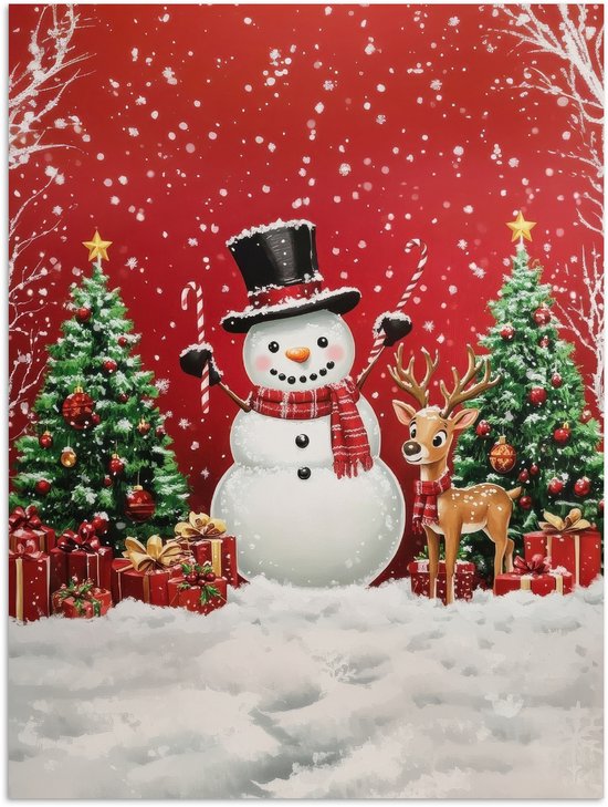 Poster 90x120 cm - Feestvreugde - Winterbos - Kleurrijk - Posters - Kamer decoratie - Wanddecoratie woonkamer - Muurdecoratie slaapkamer