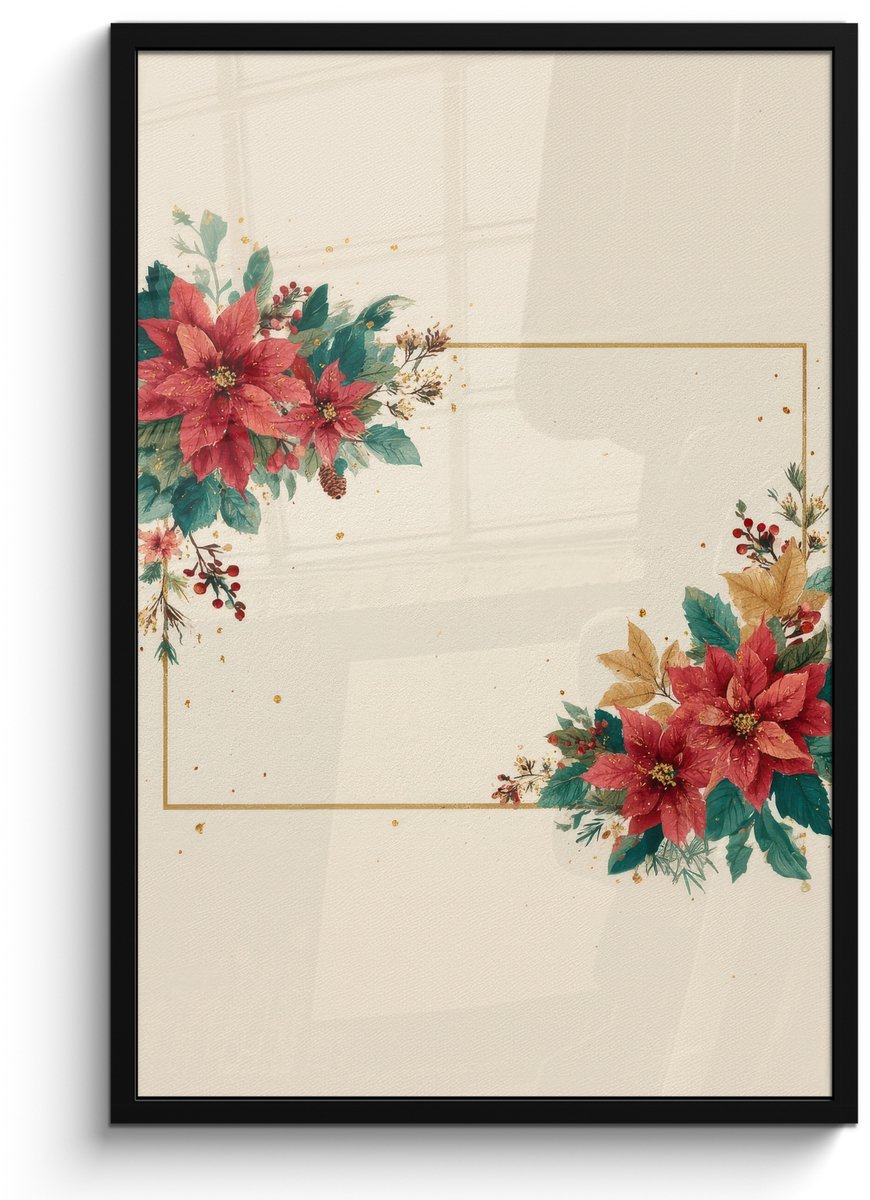 FrameYourWall Poster in lijst - Fotolijst 60x90 cm - Posters - Kerst - Pointia - Omlijsting - Kleurrijk - Posterlijst zwart - Decoratie - Wanddecoratie woonkamer - Muurdecoratie slaapkamer - Kerstversiering - Kerstdecoratie voor binnen - Kerstmis