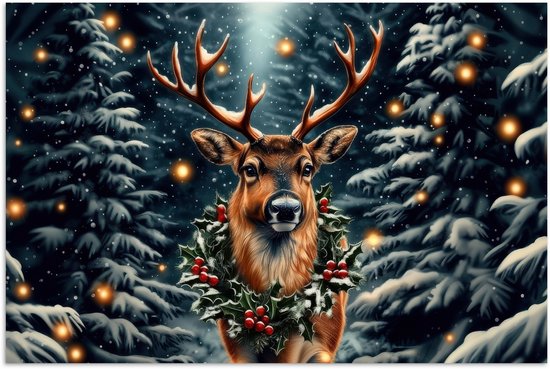 Poster 120x80 cm - Kerst - Magie - Bos - Kleurrijk - Posters - Kamer decoratie - Wanddecoratie woonkamer - Muurdecoratie slaapkamer - Kerstversiering - Kerstdecoratie voor binnen - Kerstmis