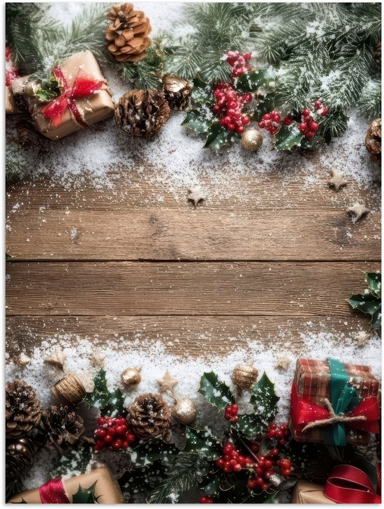 Poster 90x120 cm - Kerstdecoratie - Geschenken - Hout - Veelkleurig - Posters - Kamer decoratie - Wanddecoratie woonkamer - Muurdecoratie slaapkamer - Kerstversiering - Kerstdecoratie voor binnen - Kerstmis