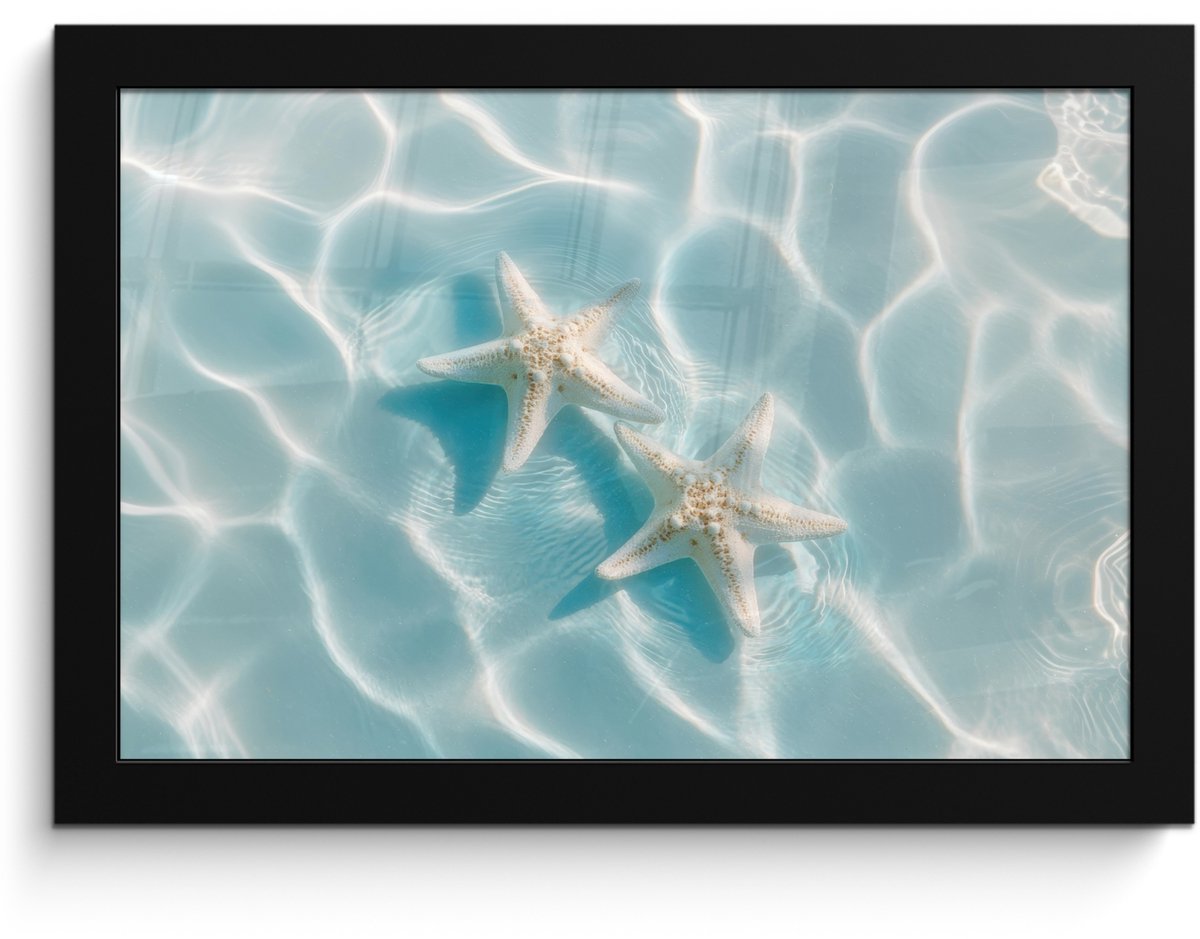 FrameYourWall Poster in lijst - Fotolijst 30x20 cm - Posters - Zeesterren - Golvend water - Rustgevend - Posterlijst zwart - Decoratie - Wanddecoratie woonkamer - Muurdecoratie slaapkamer