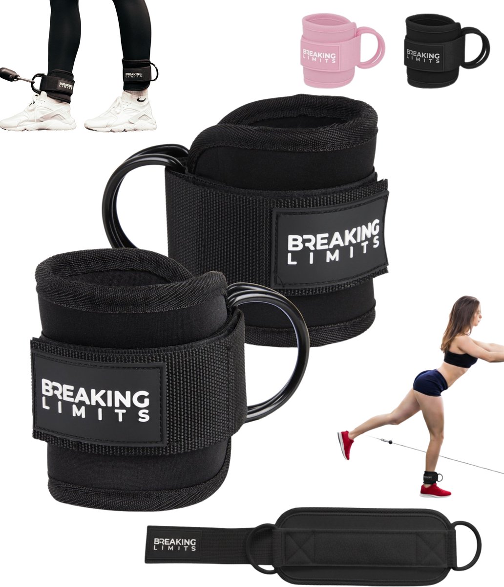 Breaking Limits Ankle Strap Fitness – Enkelband Fitness – Enkel Straps – 2 Stuks - Zwart