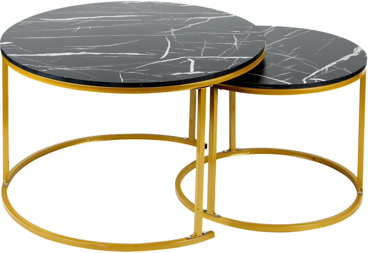 PIPIPOXER-Salontafel Set Rond - Tafelset - Grote Tafel 70*45cm, Kleine Tafel 50*38cm -Zwart en goud