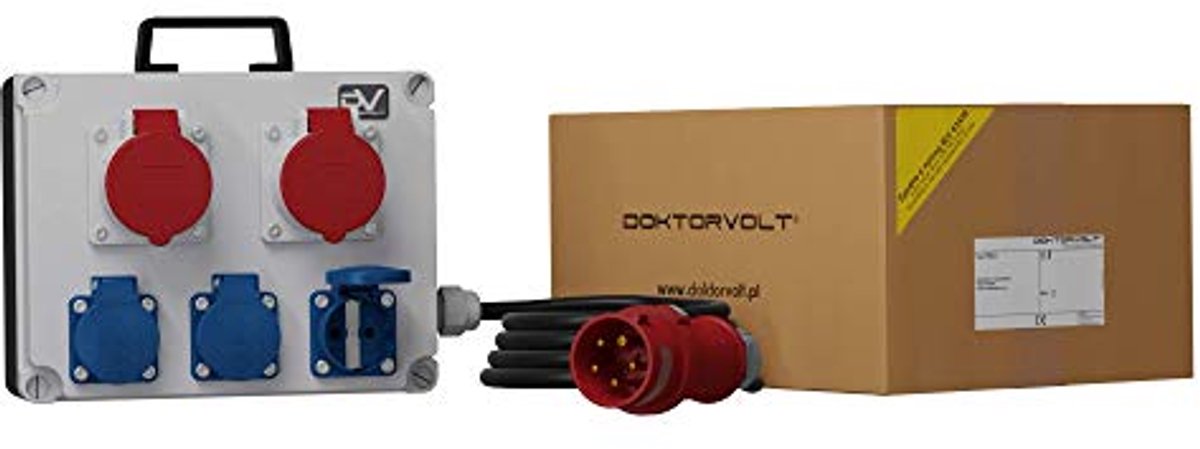 Mobiele krachtstroomverdeler 3 x 230 V, 16 A, 400 V met CEE stopcontacten, beschermingsklasse IP44